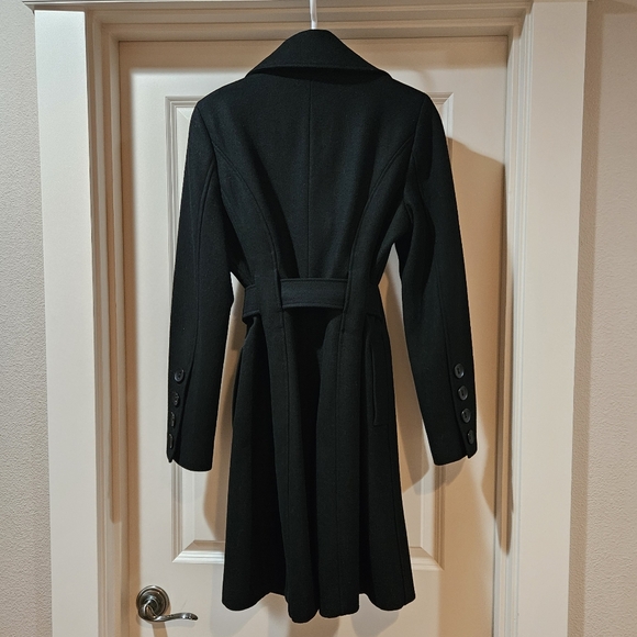 Guess Double Breast Wool Blend Coat Heavyweight Funnel Neck Belt Siz 6 Black EUC - Picture 14 of 15